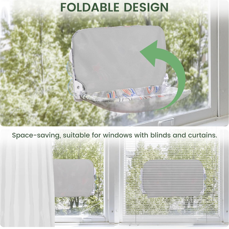 Cat Window Perch, Glow in the Dark Foldable Cat Hammock with Sunken Design & Removable Soft Cover, Breathable Cordless Window Bed for Resting Indoor Kitten (Grey, 1 Pack - M)
