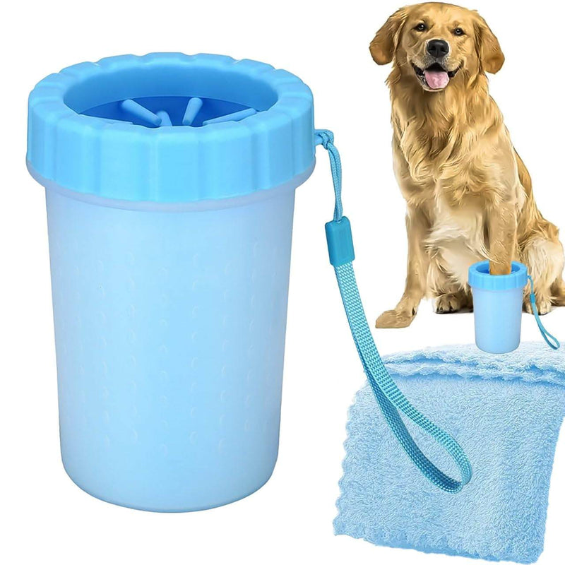 Dog Paw Cleaner Cup – Portable & Mess-Free Pet Paw Washer for Small & Medium Dogs, Silicone Bristle Paw Cleaner with Quick-Dry Towel – Easy Dog Paw Washing Cup for Muddy Paws (Blue, One Size)
