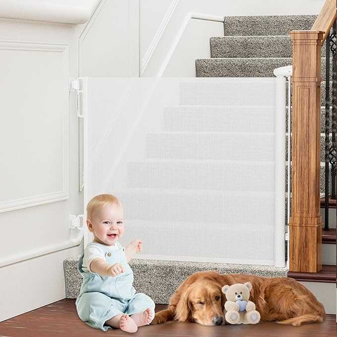 Retractable Baby Gate,Mesh Baby Gate or Mesh Dog Gate,33" Tall,Extends up to 55" Wide,Child Safety Gate for Doorways, Stairs, Hallways, Indoor/Outdoor