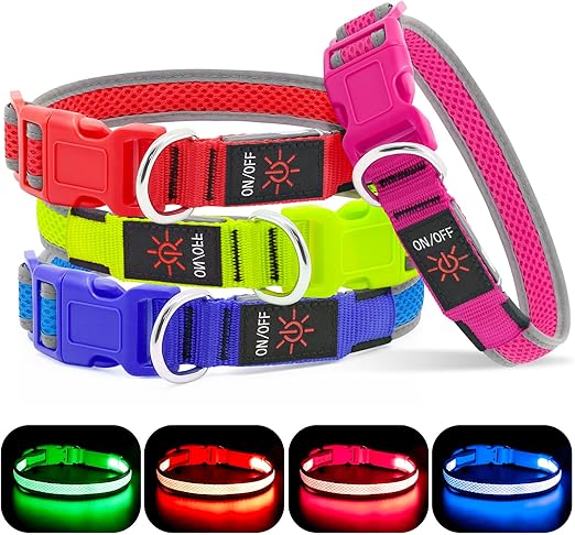 LED Dog Collar Rechargeable - Light Up Safety Collar for Night Walking | Waterproof Glowing Dog Collar with Adjustable Nylon Strap | Visible from 500ft for Small Medium Large Dogs