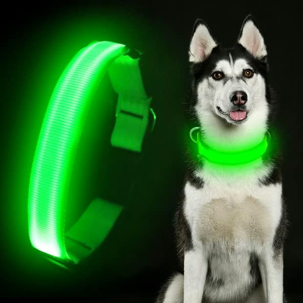 LED Dog Collar Rechargeable - Light Up Safety Collar for Night Walking | Waterproof Glowing Dog Collar with Adjustable Nylon Strap | Visible from 500ft for Small Medium Large Dogs