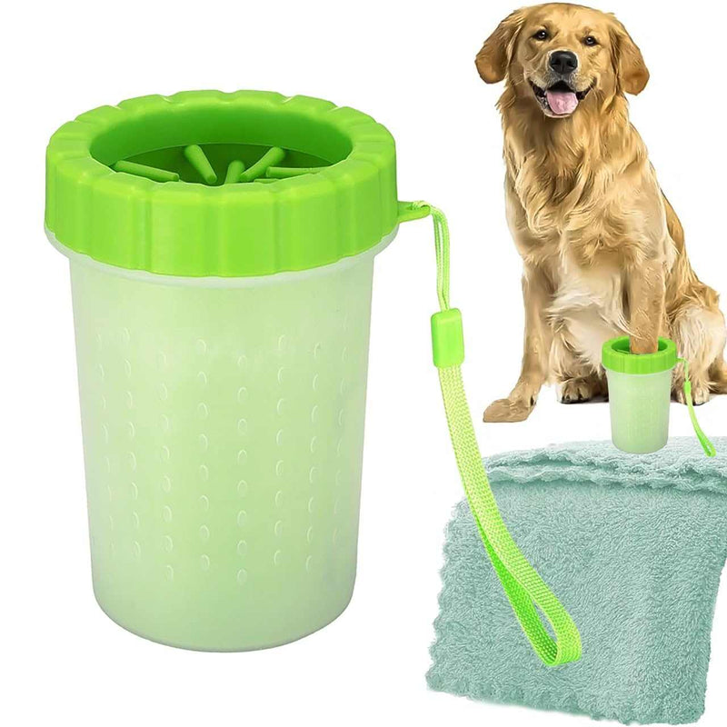 Dog Paw Cleaner Cup – Portable & Mess-Free Pet Paw Washer for Small & Medium Dogs, Silicone Bristle Paw Cleaner with Quick-Dry Towel – Easy Dog Paw Washing Cup for Muddy Paws (Blue, One Size)