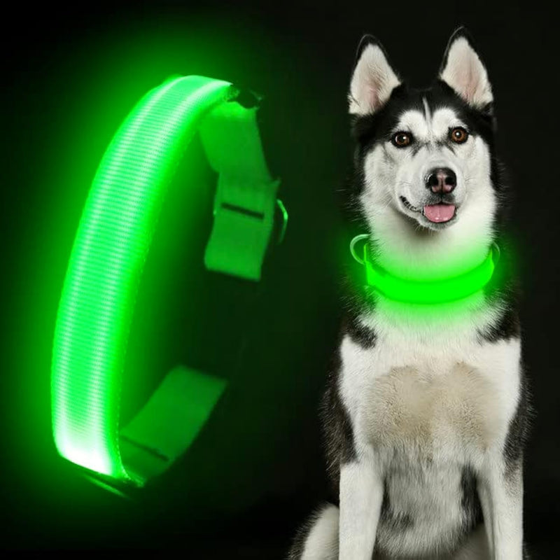LED Dog Collar Rechargeable - Light Up Safety Collar for Night Walking | Waterproof Glowing Dog Collar with Adjustable Nylon Strap | Visible from 500ft for Small Medium Large Dogs