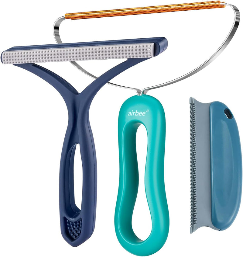 Dog Cat Hair Remover, Pet Hair Remover Tool Set - 3-Pack Professional Lint Roller Alternative | Remove Dog Cat Hair from Furniture, Carpets, Clothes | Reusable Fabric Shaver for Pet Parents