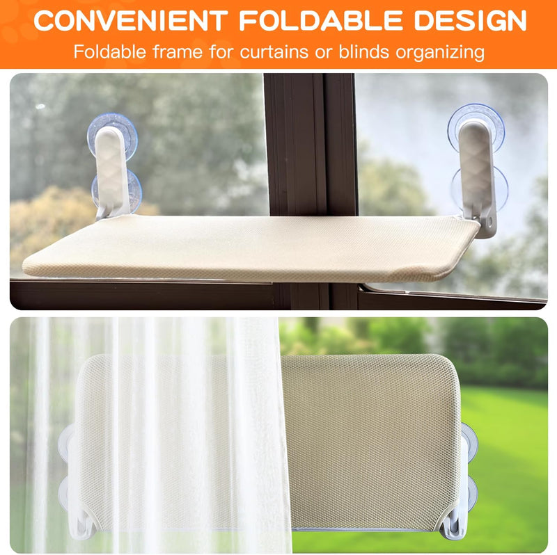 Cat Window Perch - Foldable Window Hammock with Suction Cups | Removable Soft Cushion for Indoor Cats | Breathable Mesh Cat Window Bed for Sunbathing