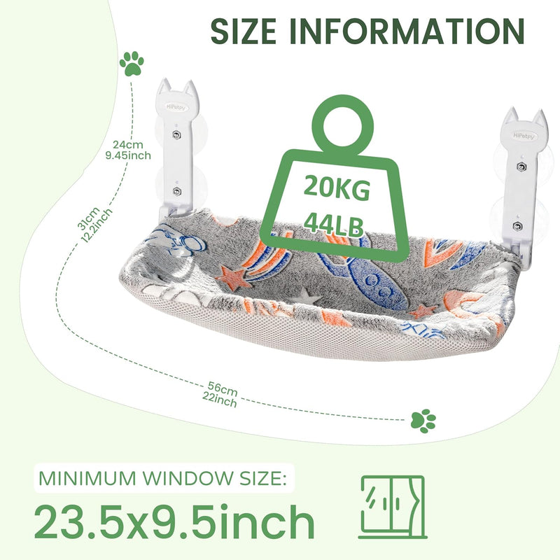Cat Window Perch, Glow in the Dark Foldable Cat Hammock with Sunken Design & Removable Soft Cover, Breathable Cordless Window Bed for Resting Indoor Kitten (Grey, 1 Pack - M)