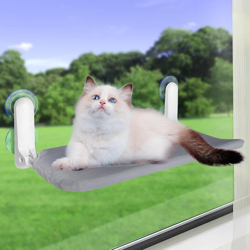 Cat Window Perch - Foldable Window Hammock with Suction Cups | Removable Soft Cushion for Indoor Cats | Breathable Mesh Cat Window Bed for Sunbathing