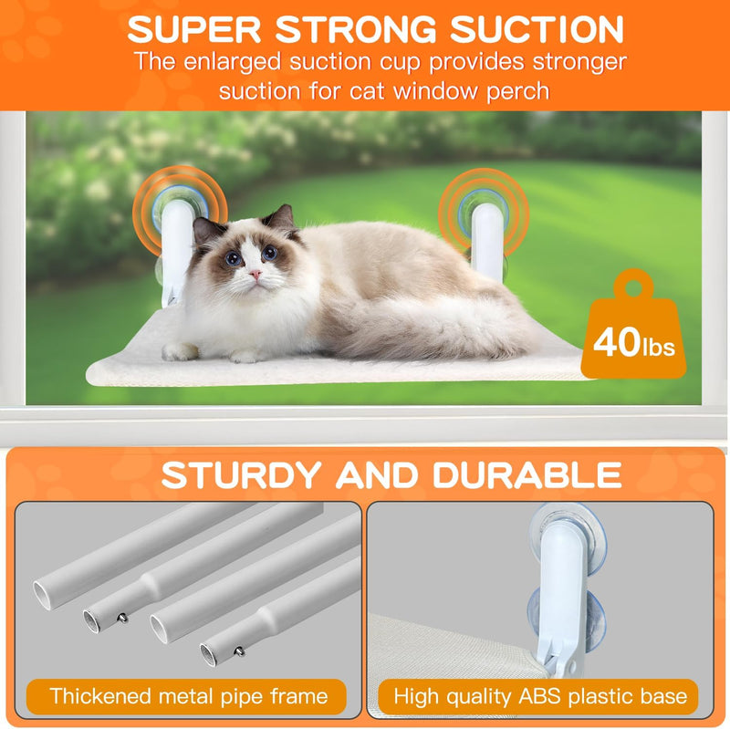 Cat Window Perch - Foldable Window Hammock with Suction Cups | Removable Soft Cushion for Indoor Cats | Breathable Mesh Cat Window Bed for Sunbathing