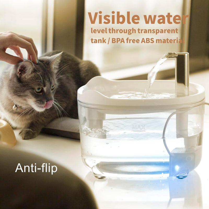 Cat Water Fountain - Silent Automatic Pet Water Dispenser | Clear Plastic Cat Drinking Fountain with Quiet Pump | Fresh Flowing Water for Cats & Small Dogs