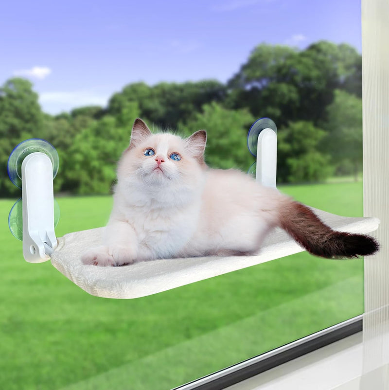Cat Window Perch - Foldable Window Hammock with Suction Cups | Removable Soft Cushion for Indoor Cats | Breathable Mesh Cat Window Bed for Sunbathing