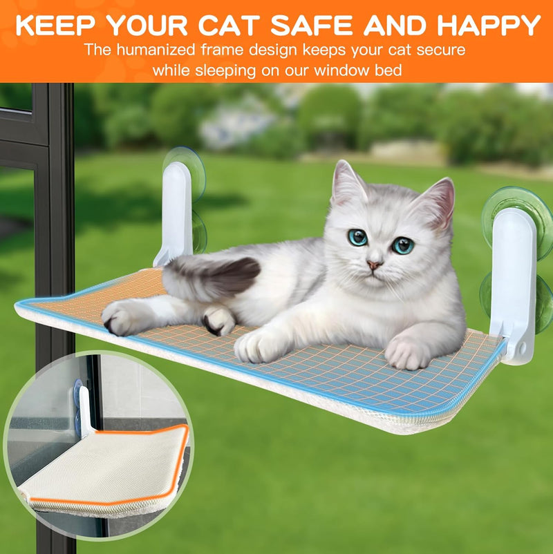 Cat Window Perch - Foldable Window Hammock with Suction Cups | Removable Soft Cushion for Indoor Cats | Breathable Mesh Cat Window Bed for Sunbathing